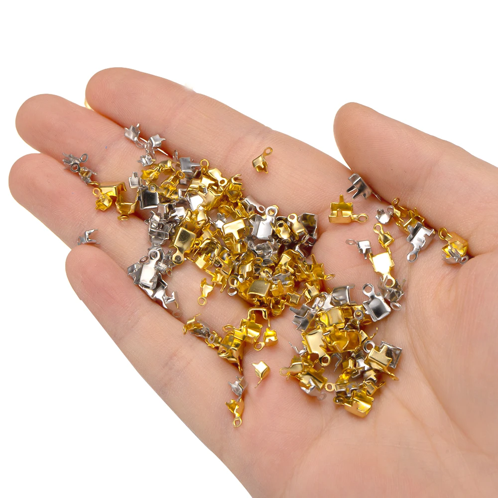 50 Stück Edelstahl Gold Cup Kette Crimpverbinder Endverschluss mit Schleife DIY Strass Armband Halskette Kette Schmuckherstellung – Detail 5