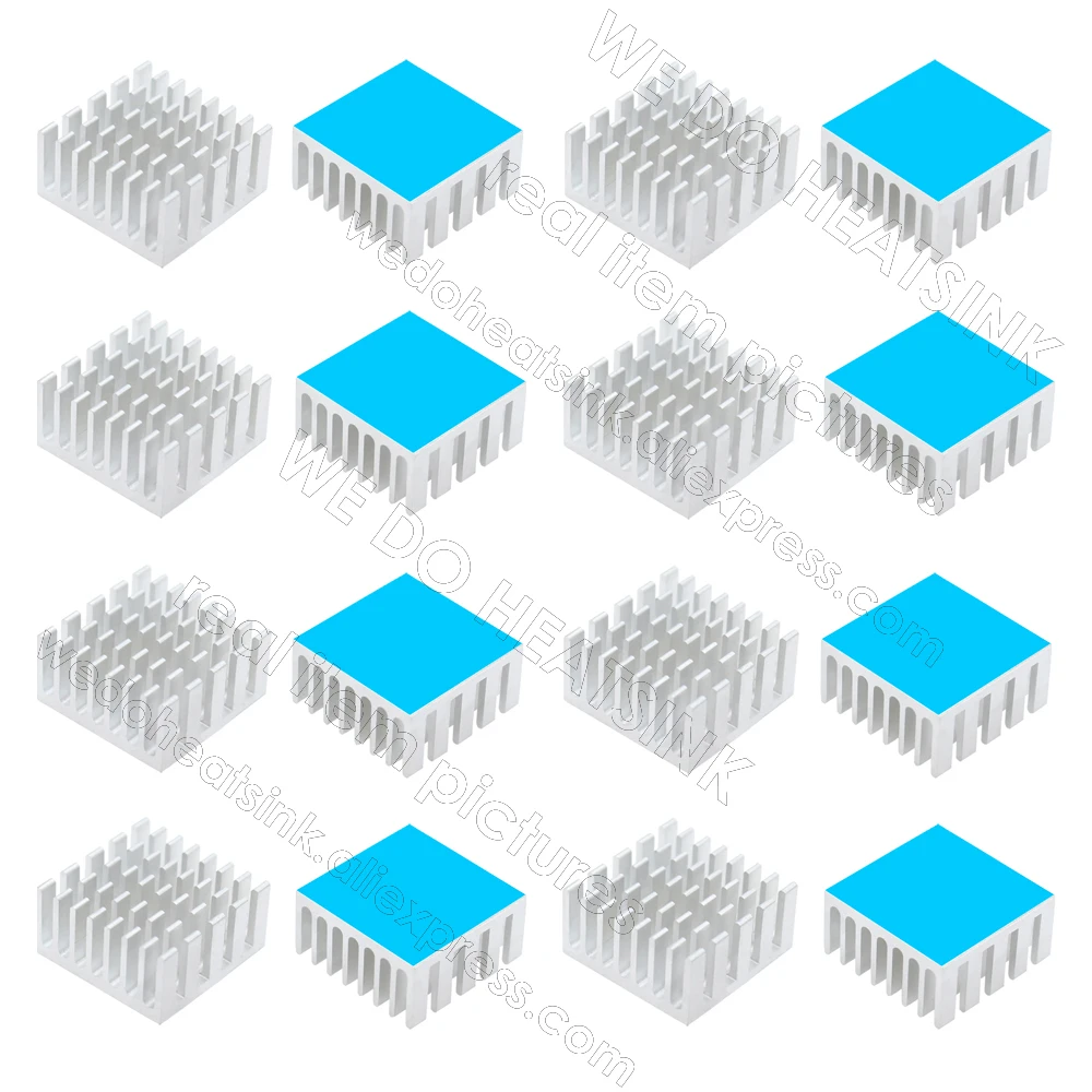 Nós Fazemos Dissipador de Calor 100 Peças 20x20x10 mm Radiador de Alumínio de Prata ic com Almofadas de Transferência Adesiva Condutoras Térmicas - Imagem 4
