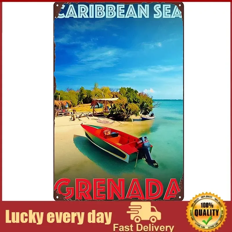 

Fashion tin sign Caribbean Grenada Retro style metal tin sign wall decoration suitable for garage people cave shop bar living