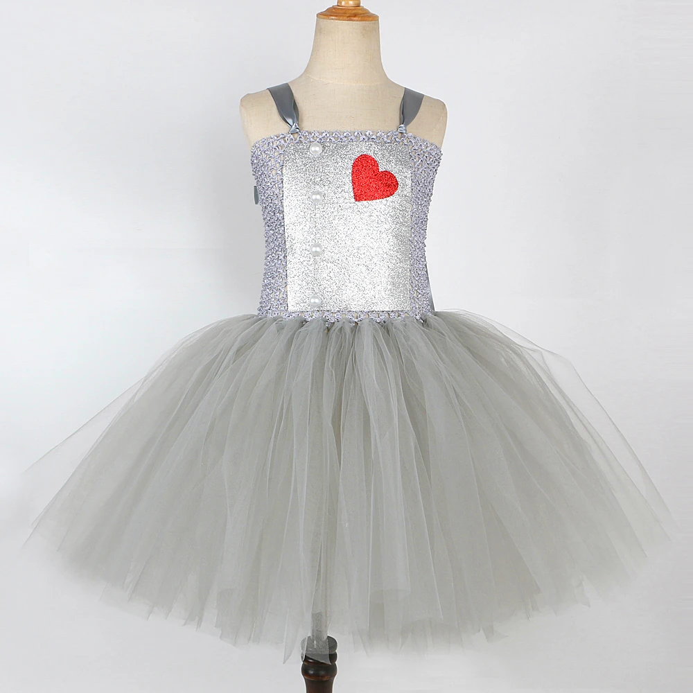 Gray Tin Man Halloween Costumes for Girls Scarecrow Tutu Dress for Kids Birthday Party Outfit Children Storybook Fancy Clothes