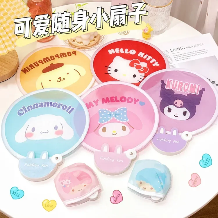 

Мультяшный Sanrio Foldbale Fan Anime Kuromi Hello Kitty Cinnamoroll летний портативный ручной мини-вентилятор круглый вентилятор с сумкой для хранения