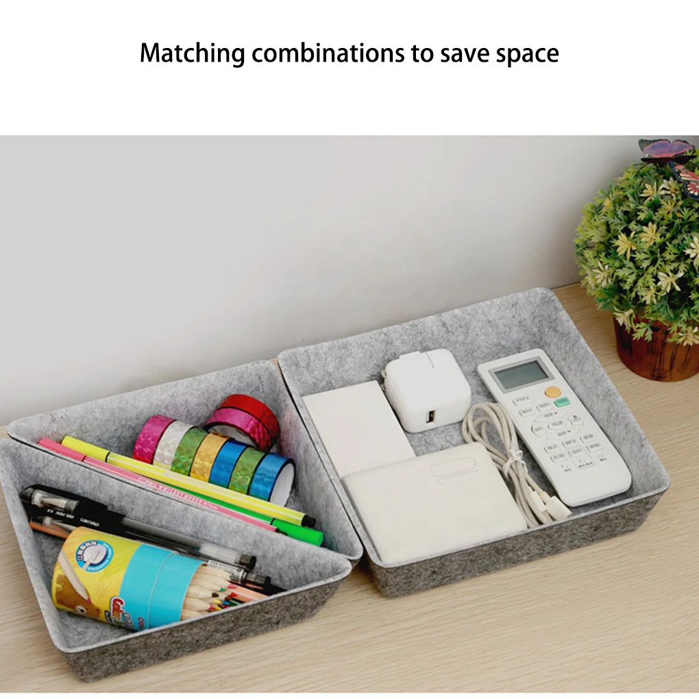 

Home Felt Keys Brush Storage Box Bedroom Drawer Cabinet Pens Remotes Cosmetic Jewellery Organizer Container Basket Blue