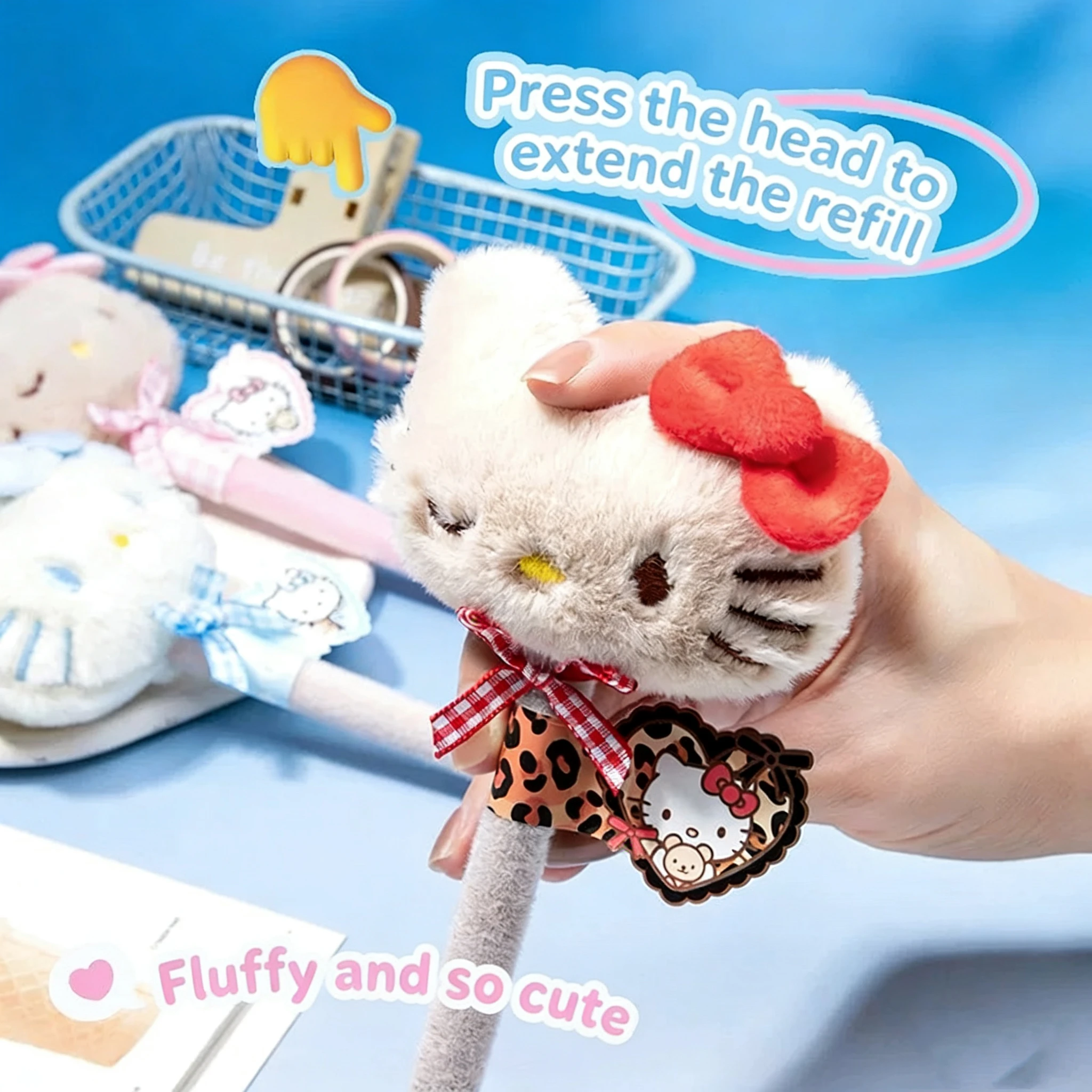 헬로키티 플러시 젤 펜, 귀엽고 깜찍한 푹신한 볼펜, 0.5mm 검정 잉크, 속건성, 여자아이들을 위한 예쁜 문구 선물