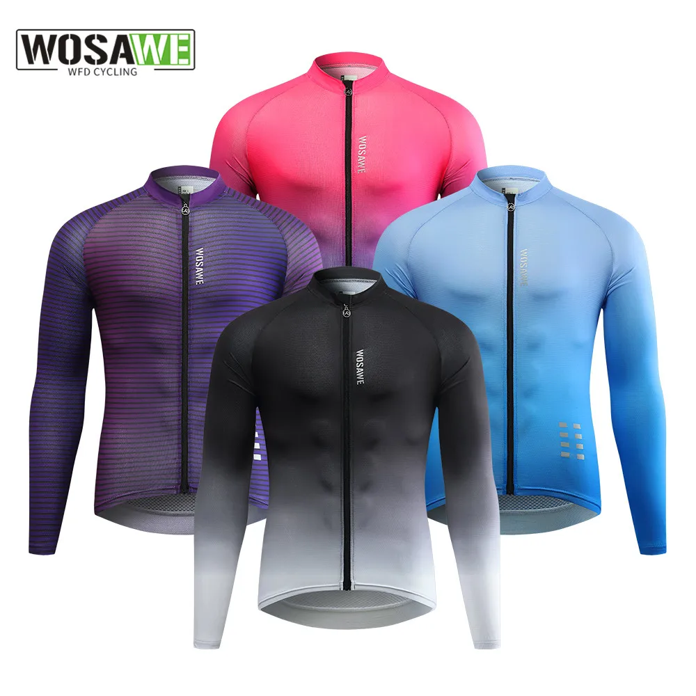 

WOSAWE Men's Cycling Jerseys Breathable Quick Dry Gradient Print Long Sleeve Shirt Moutain Bike Outdoor Running Bicycle Clothing