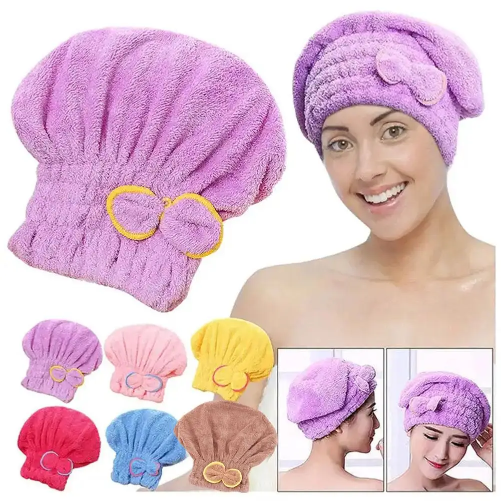 Bow Hair Dryer Cap Microfiber Cute Shower Cap Pack Hair Absorbent Dryer