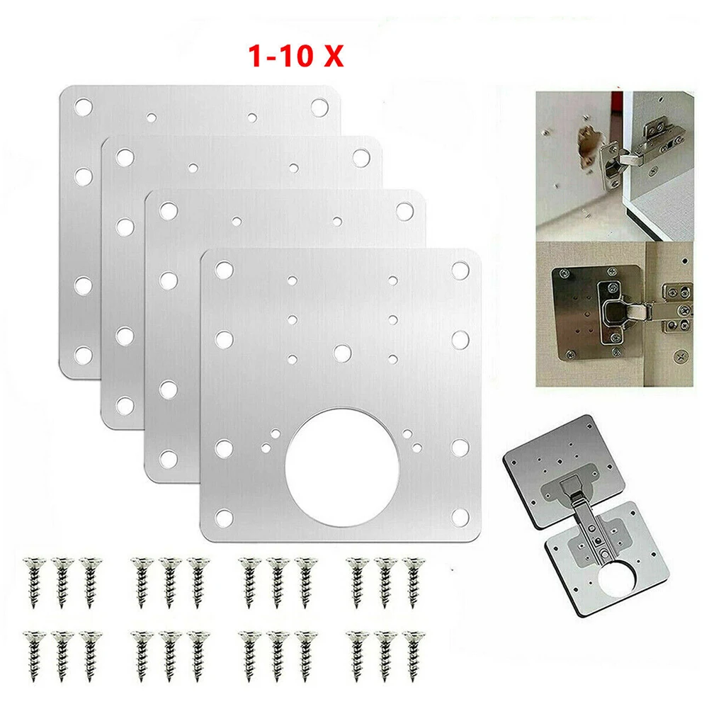 Description Picture 2 of itemRepair Kit Hinge Plate Stainless Steel 2/4/10 Pcs 9cm*9cm Drawer Fixing Screws For Cabinet Rust Resistant Practical