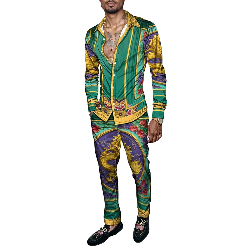 2025 Spring Summer Men Shirt Set Brand Print Fashion Printing Two Piece Set Mens Light Luxury Lightweight Party Long Sleeves_voghion.com