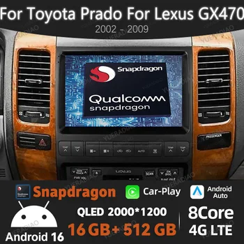 Radio para Auto Android 16 para Toyota Land Cruiser Prado 120, para Lexus GX470 GX 470 J120 2002-2009, GPS, Navegación, Carplay, Bluetooth, FM 1