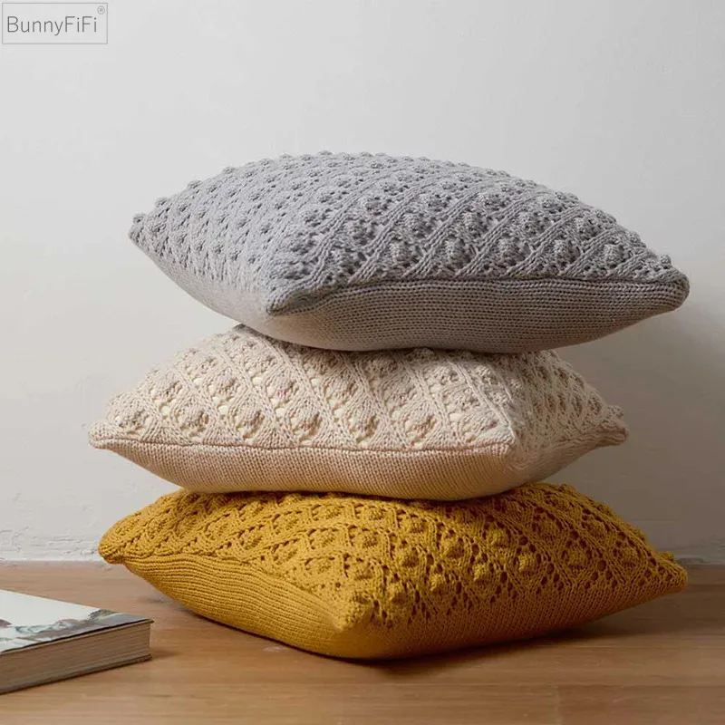 

Vintage Crochet Knitted Cushion Cover Pink Beige Yellow Merbau Pillow Cover Home Sofa Bed Living Room 45x45cm Pillowcase