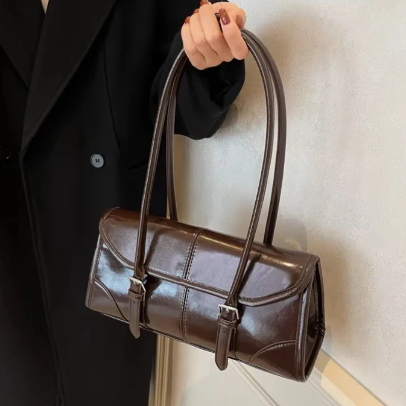 Burgundy Underarm Shoulder Bags For Women Pure Color PU Leather Large Capacity Casual Tote Bag 2026 New Luxury Commuter Handbags