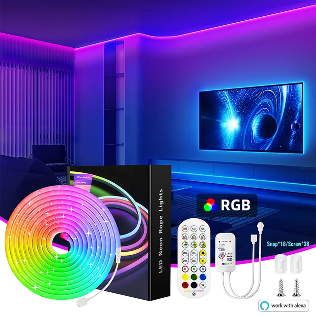 Lumières LED néon flexibles de 5M/10M, contrôle avec application/télécommande, plusieurs Modes, veilleuses rvb extérieures étanches IP65 1