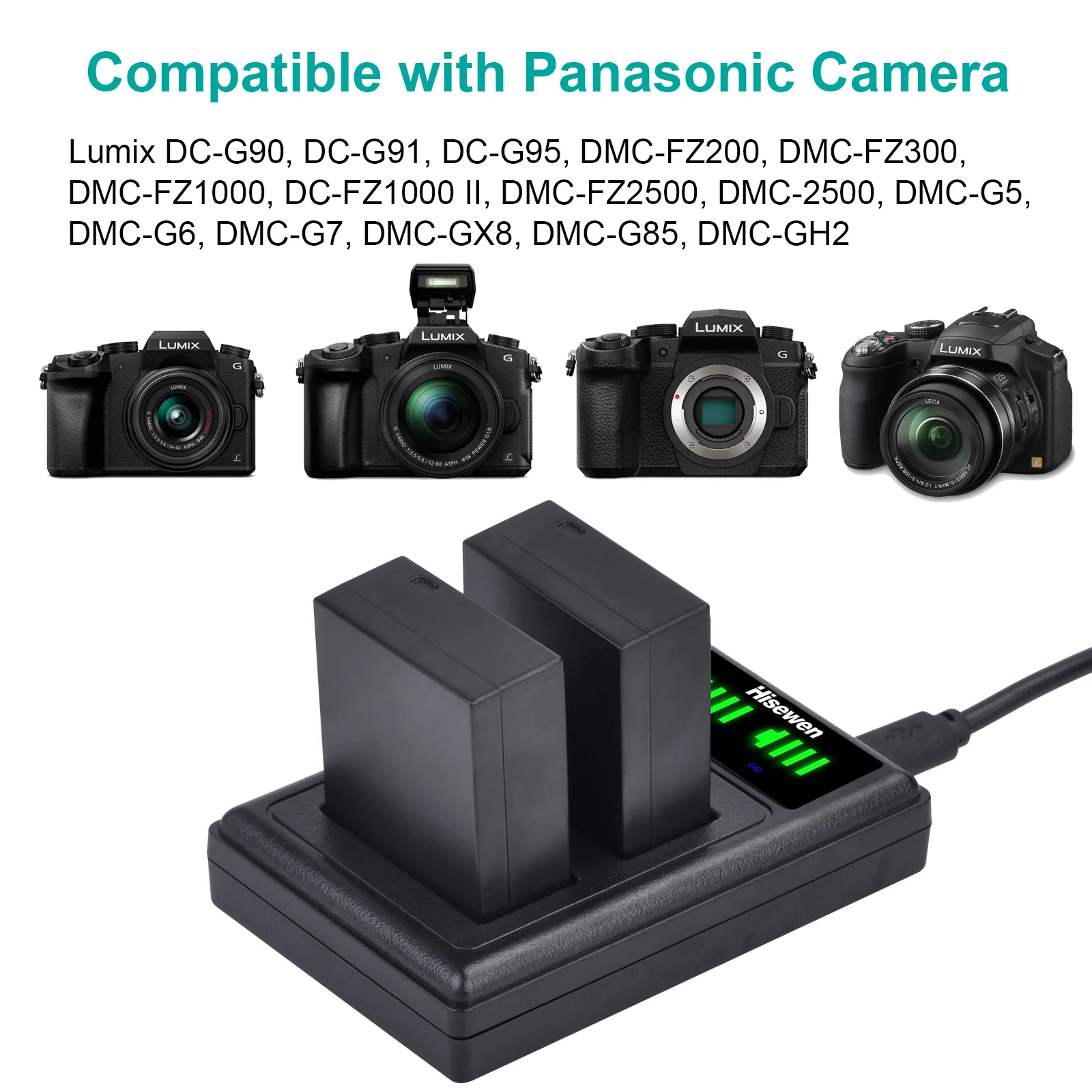 Battery Charger Pickle Power DMW-BLC12 Dual USB Charger For Panasonic Lumix G85 G7 DC-FZ1000 II DC-G95 DMC-G85 DMC-GH2