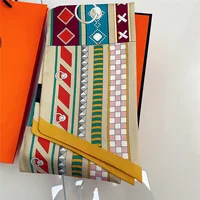 Korean Version of The New Geometric Color Matching Women's Versatile Double-layer Printing Long Decorative Twill Silk Scarf Gift