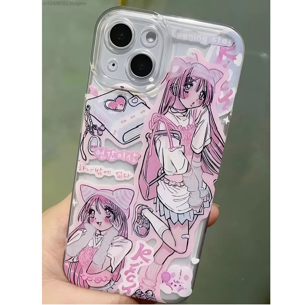 Kawaii Pink Anime Girl Comic Phone Case - Stylish & Cute Design