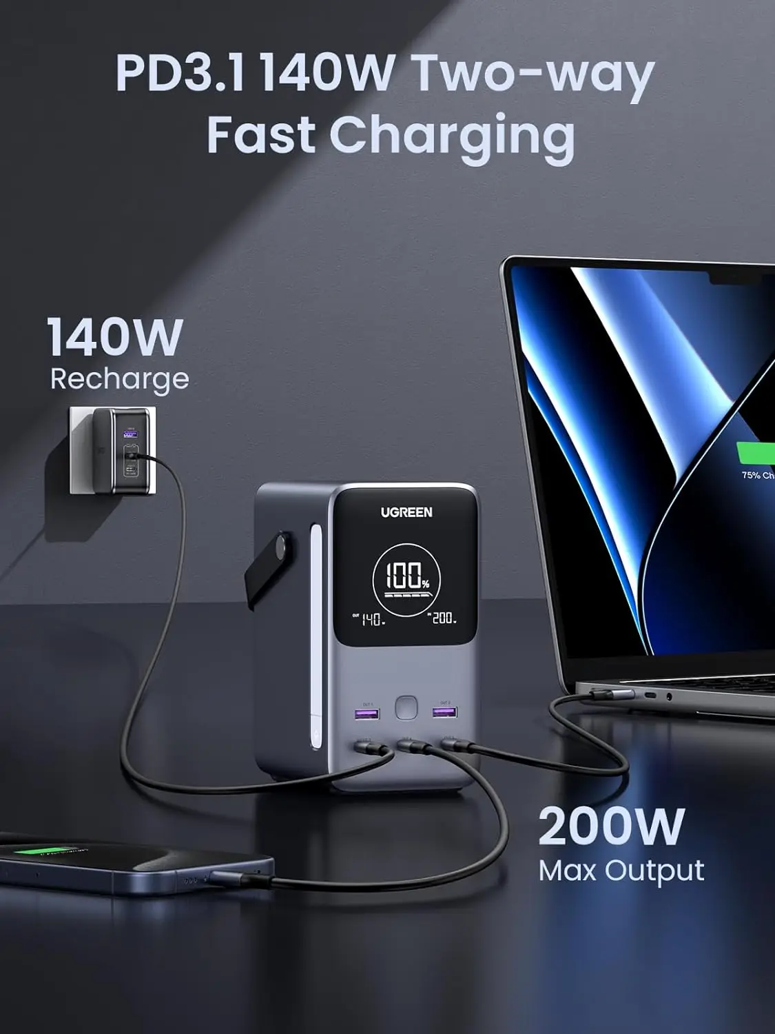 UGREEN 300W 48000mAh Portable Charger Power Bank with Smart