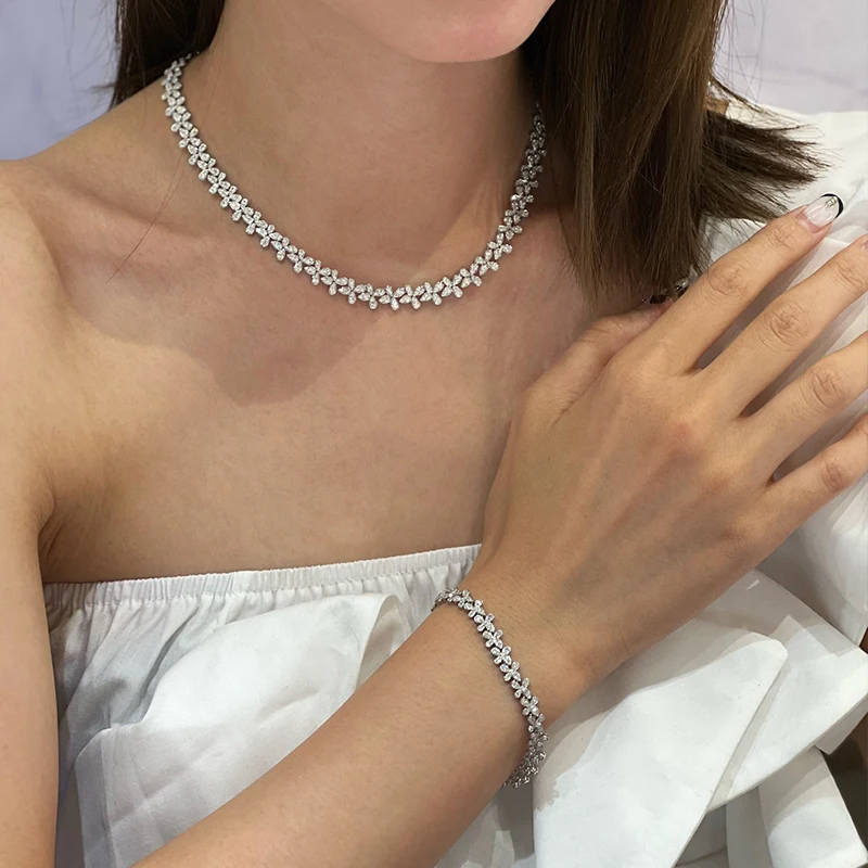 Aazuo 18K White Gold Real Diamonds Senior Banquet Jewelry Set Weave Necklace Bracelet Gift For Women Engagement Wedding Party 5 Aazuo 18K White Gold Real Diamonds Senior Banquet Jewelry Set Weave Necklace Bracelet Gift For Women Engagement Wedding Party - Image 5