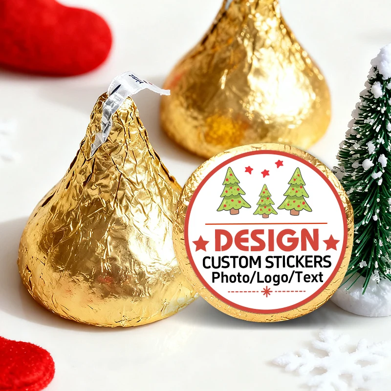 맞춤형 초콜릿 사진 스티커, 크리스마스 캔디 만들기용 개인 맞춤형 원형 라벨, 웨딩 파티 장식 공예 재료