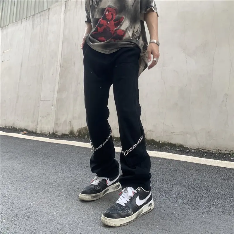 

Cargo Jeans Woman Casual Pants Hip Hop Y2k Man Baggy Streetwear Black Stacked Men Free Shipping Slim Flare Men's Clothing