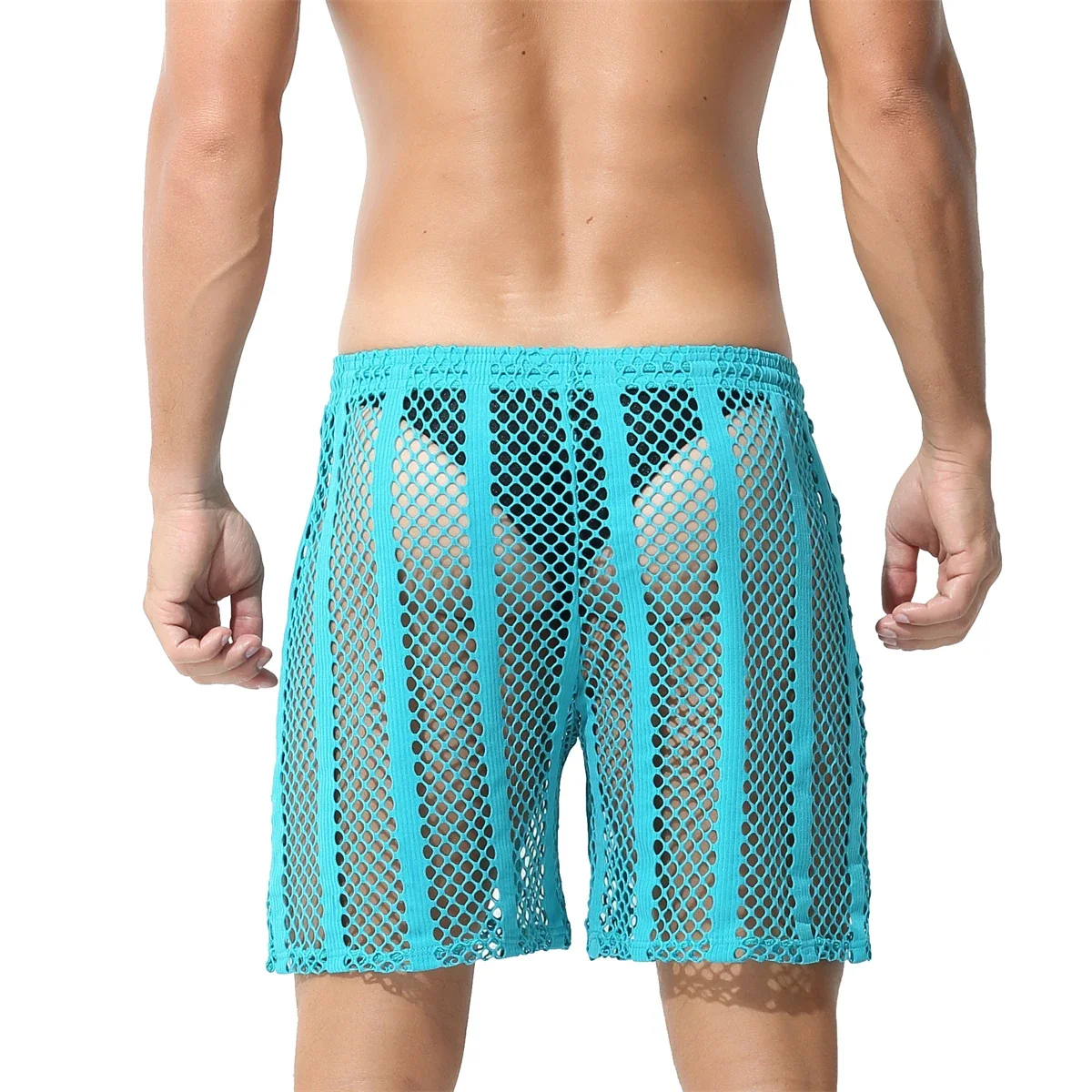 Sexy Men Transparent Boxer Shorts Gay Shorts Stripe Mesh Sheer See Through Sleep Bottom Sleepwear Leisure Homewear Casual Shorts