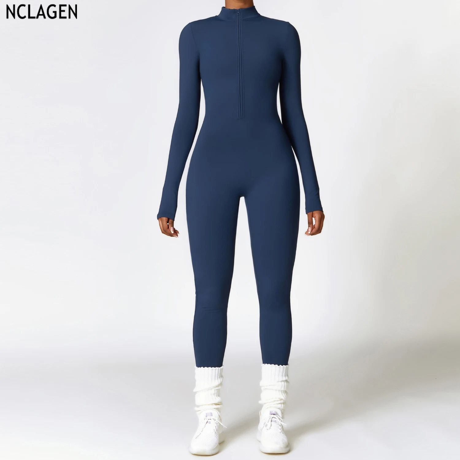 

NCLAGEN Gym Jumpsuit One Piece Yoga Long Sleeves Running Women Fitness Sports Tight Leggings Workout Breathable Training