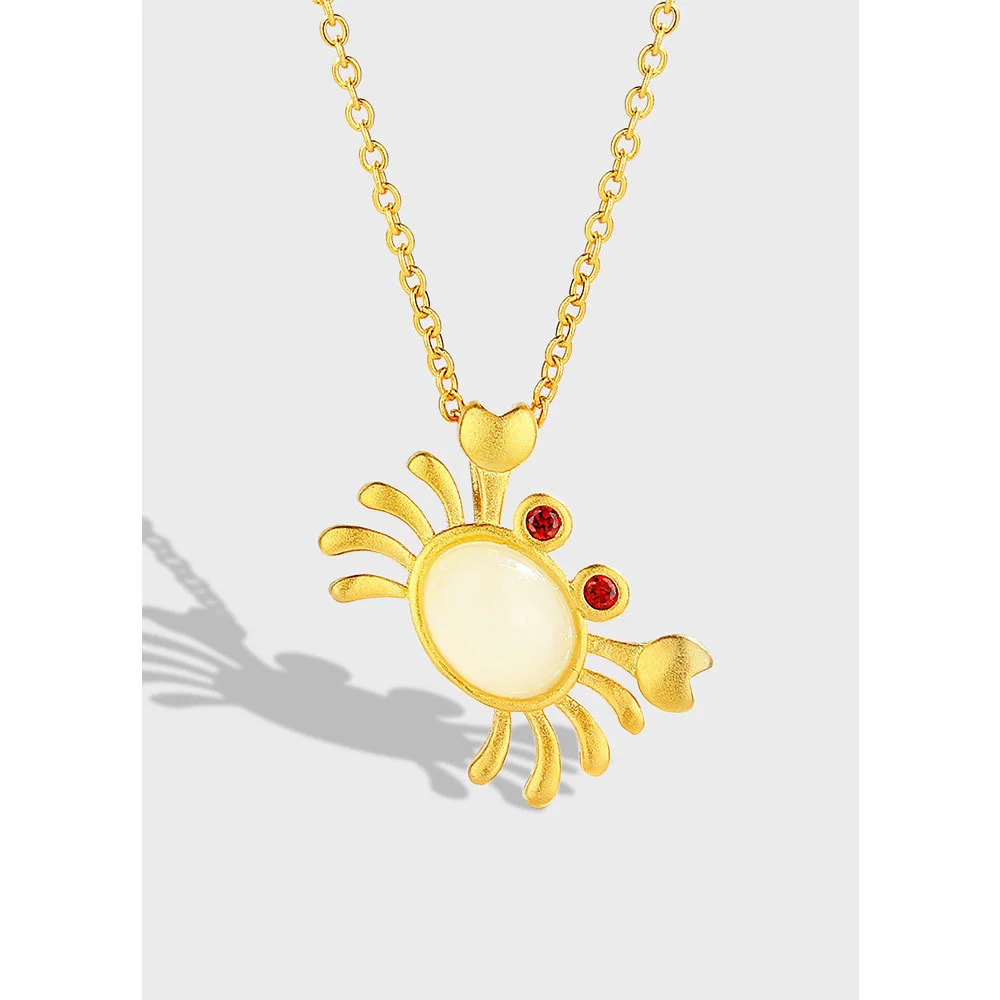 

S925 Sterling Silver Hotan Jade Pendant Necklace Crab 2021 New Fashion Cartoon Set Chain