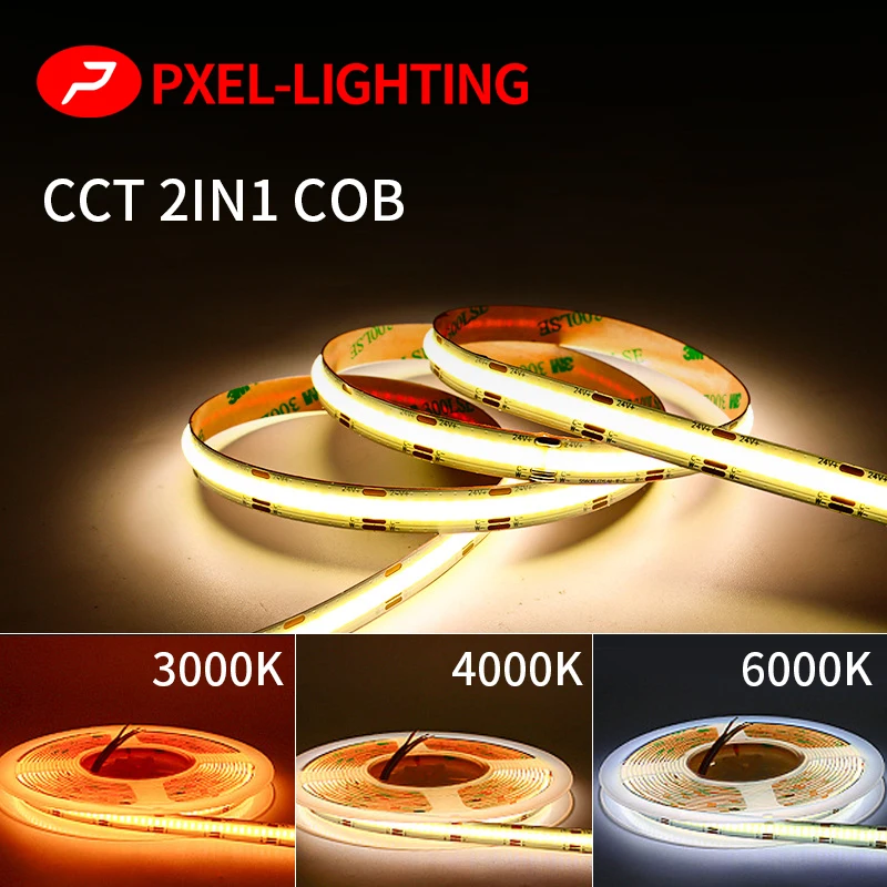 

CCT 5mm 8mm 10mm FOB COB LED Strip 12V 24V 608LEDs/m flessibile Tape LED Light white warm white 3000K 6000k Dimmable for Decor