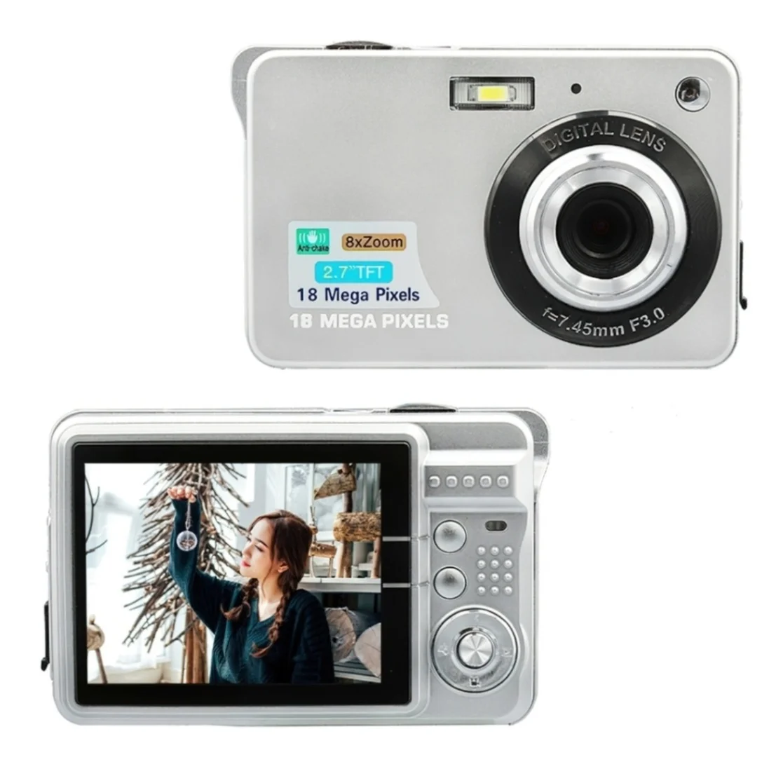 Portable Digital Camera 720P Video Camcorder 18MP Photo 8X Zoom Anti-shake 2.7 Inch Large TFT Screen USB Charge with Carry Bag 