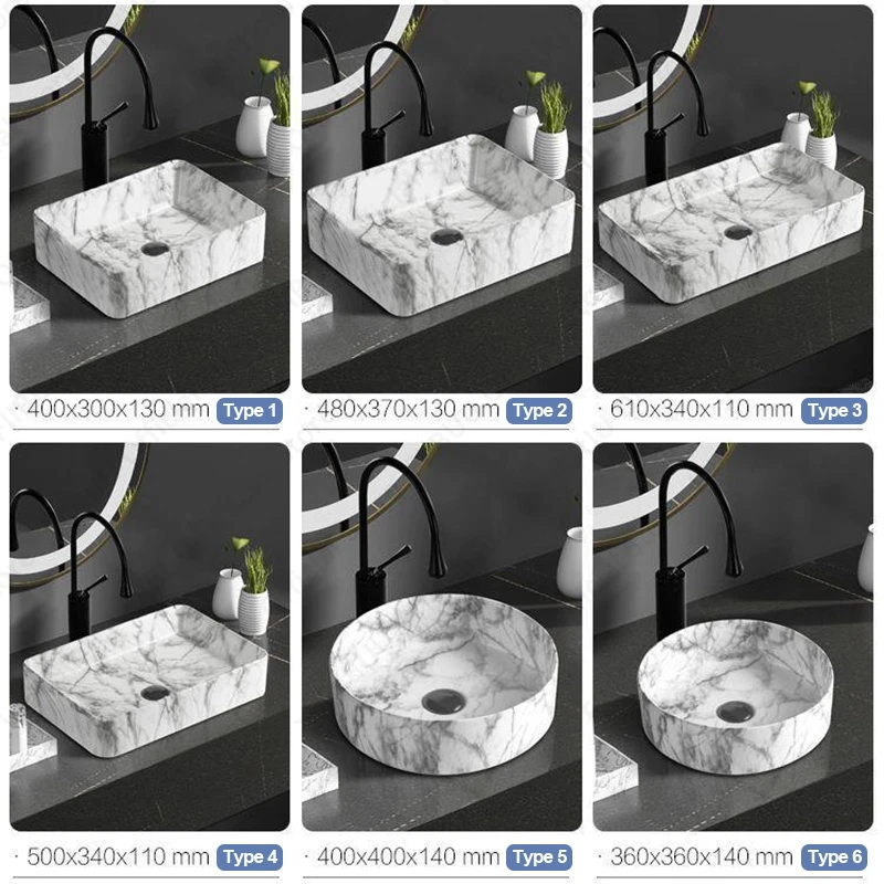 Premium Stone Veins Ceramic Countertop Bathroom Washbasin Vanity Sink