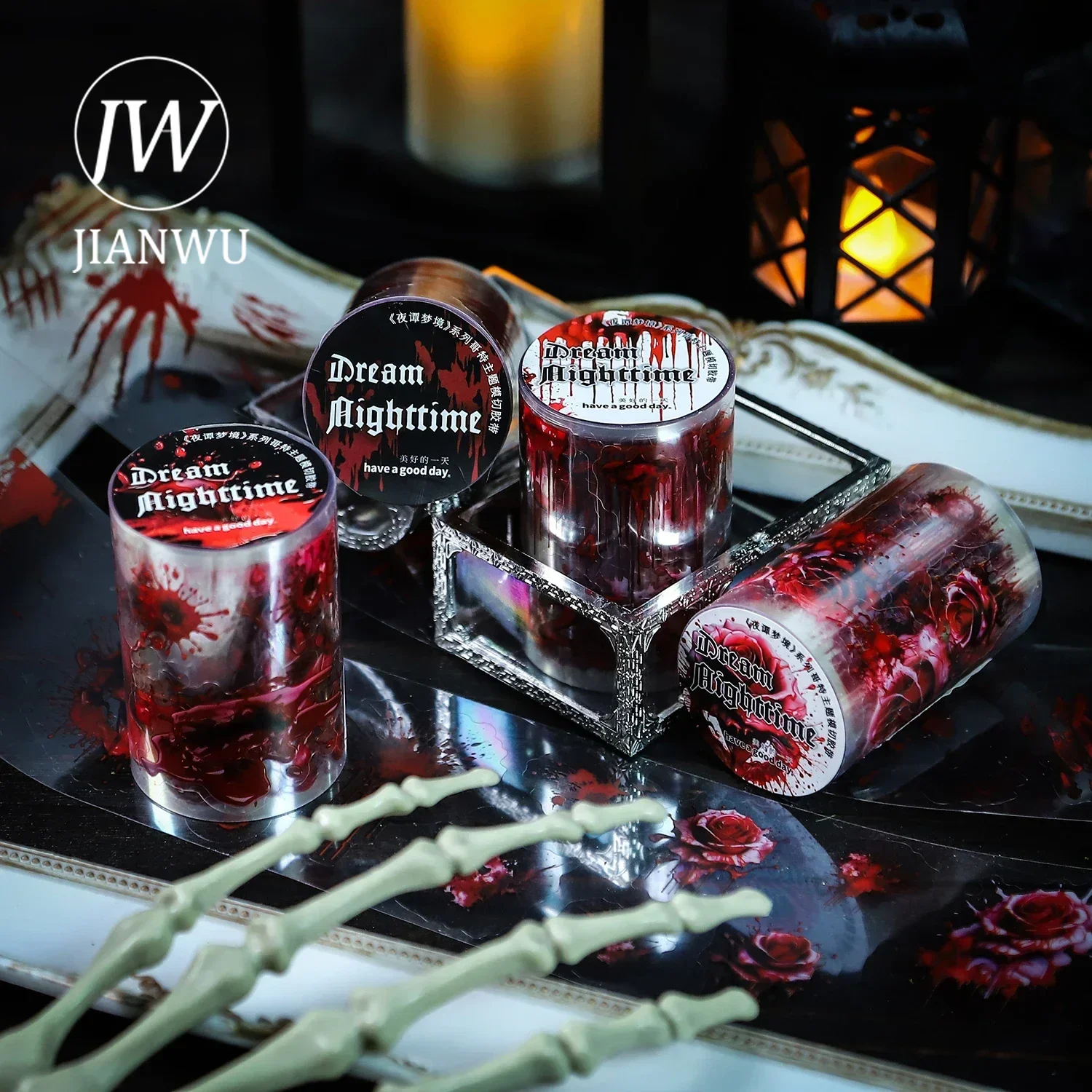 JIANWU 60mm*200cm Nighttime Dream Series Dark Gothic Material Collage Landscaping PET Tape Creative DIY Journal Stationery 2