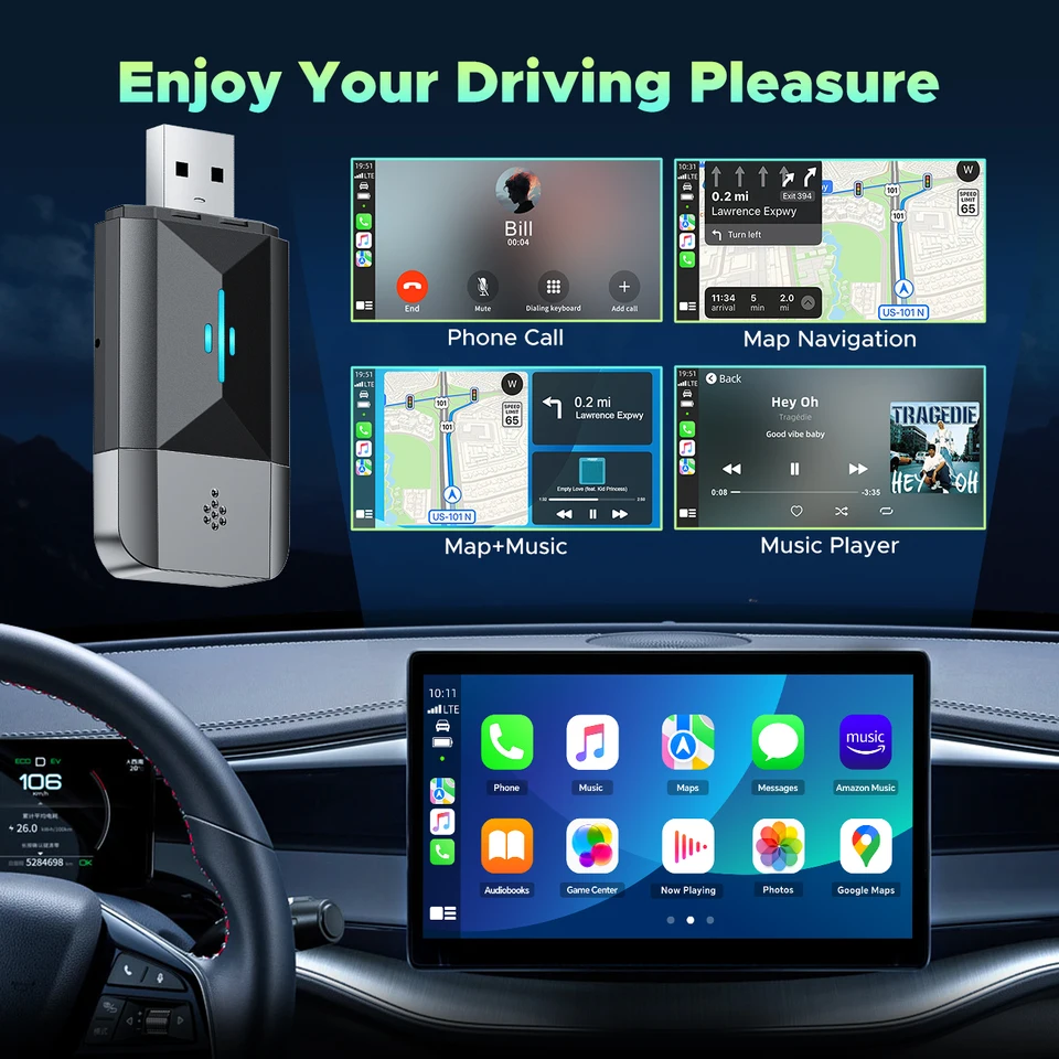 Adattatore Wireless CarPlay E Android Auto 2-in-1 - Plug & Play Con WiFi 5GHz, Tipo-C/USB, Luci RGB - Foto 7