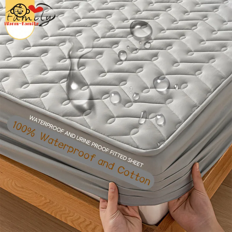 

100% Waterproof Thick Cotton Quilted Solid Mattress Protector Cover Fitted Sheet Bedspread Bed Single Queen King Mattress Cover