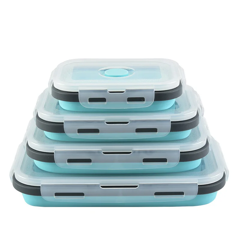 Food grade square portable foldable silicone lunch box for refrigerator microwave oven storage outdoor 1PCS