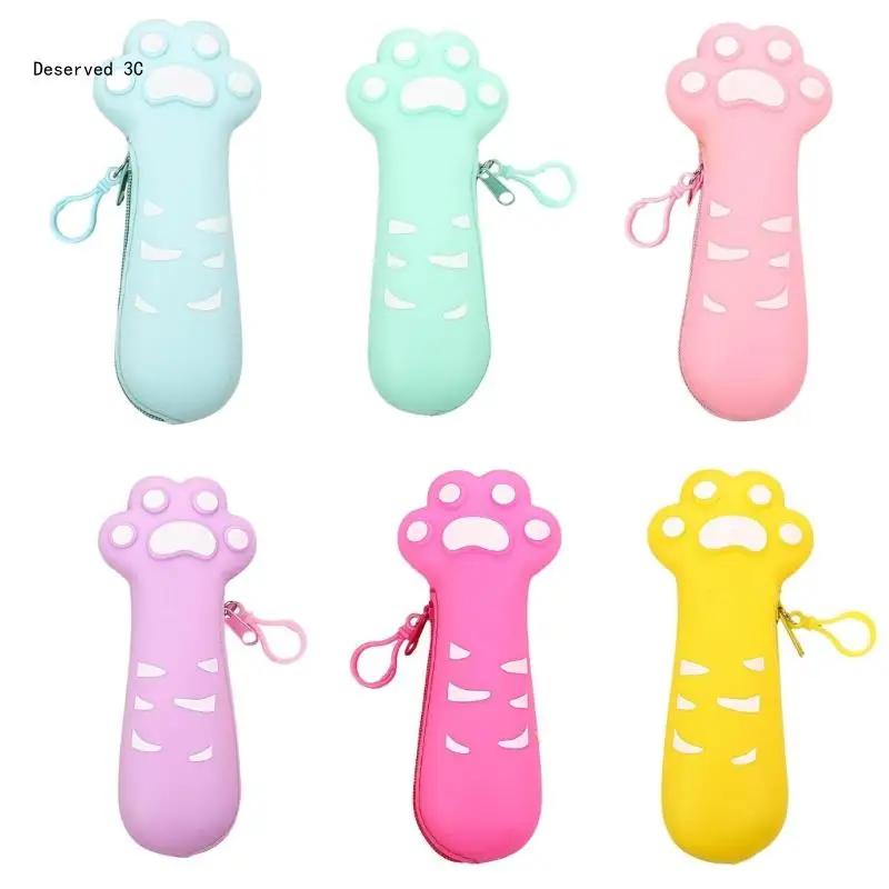 

R9CB Cat Paw Shaped Pen Bag Waterproof Silicone Pen Large Capacity Pencil Case
