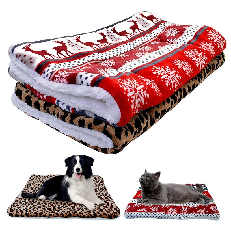 Christmas Dog Pad Thick Flannel Warm Blanket Leopard Print Blanket Dog Pad Camel Foot Thick Cage Pet Beds