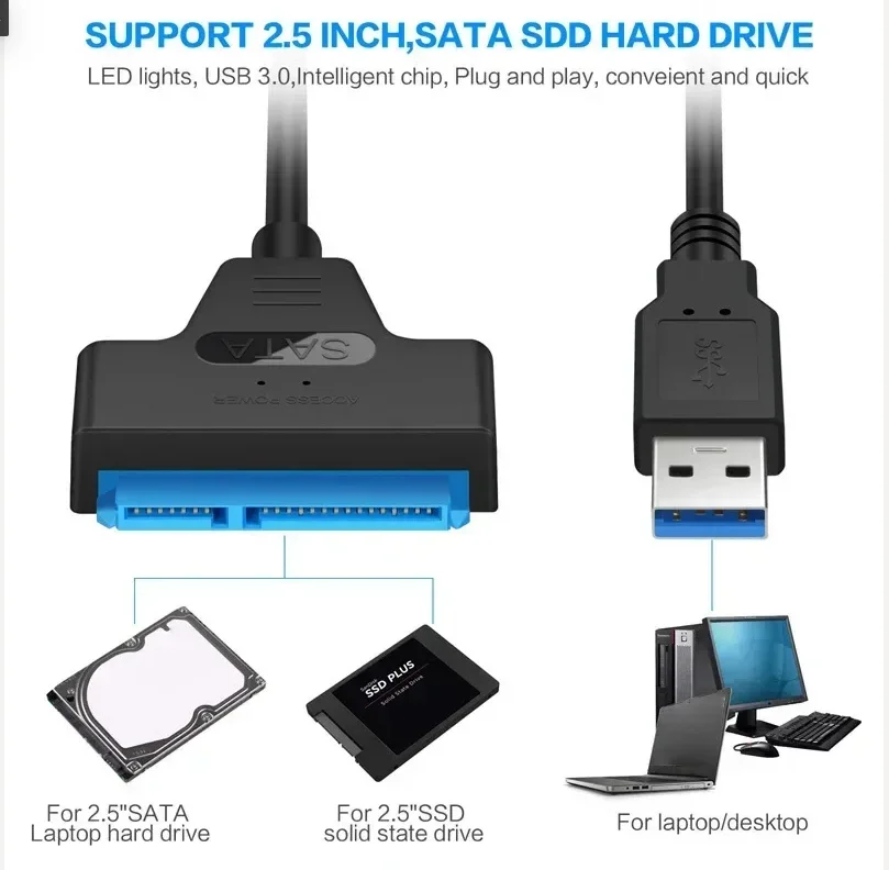 SATA To USB 3.0 / 2.0 Cable Adapter For 2.5 Inch External HDD SSD Hard Drive SATA 3 22 Pin Up to 6 Gbp