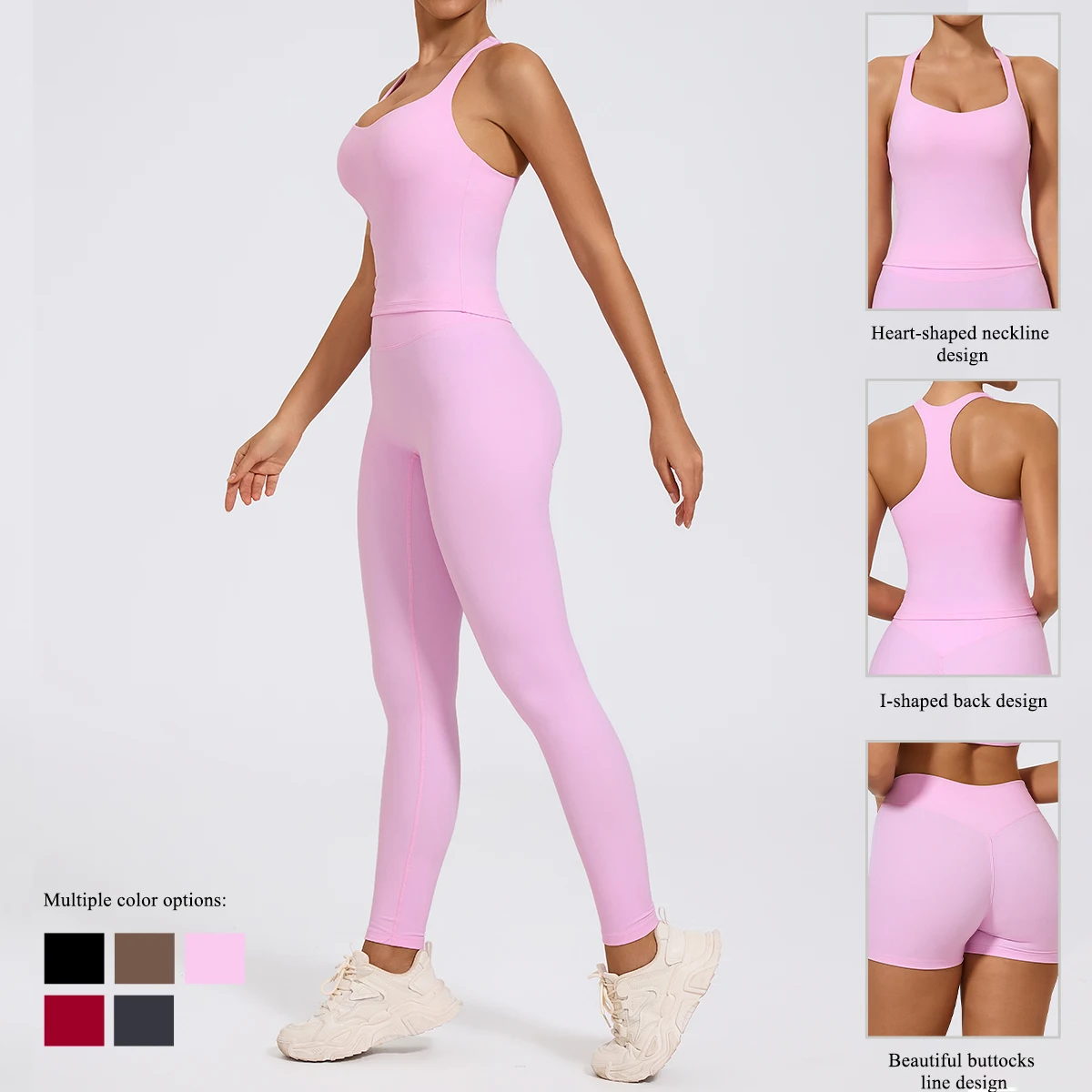 Hearuisavy Women 2Pcs Sports Pants Set High Waist Stretch Fitness Leggings Running Push Up Sporty Vest Breathable Yoga Tank Tops - תמונה 2