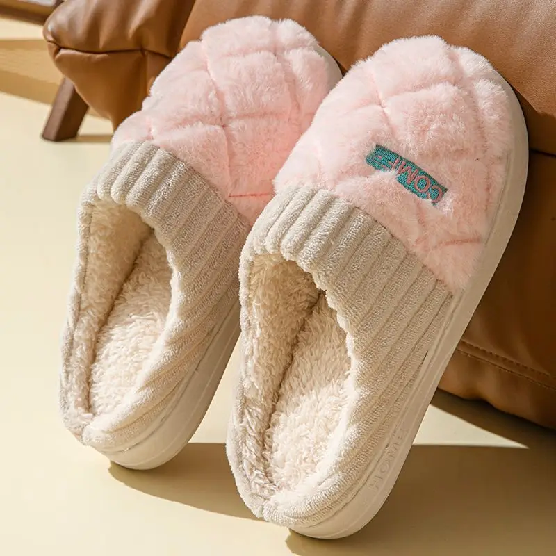 Cotton slippers for women in winter, thick soled, quiet, non slip, warm indoor, plush slippers for men in autumn and winter 6