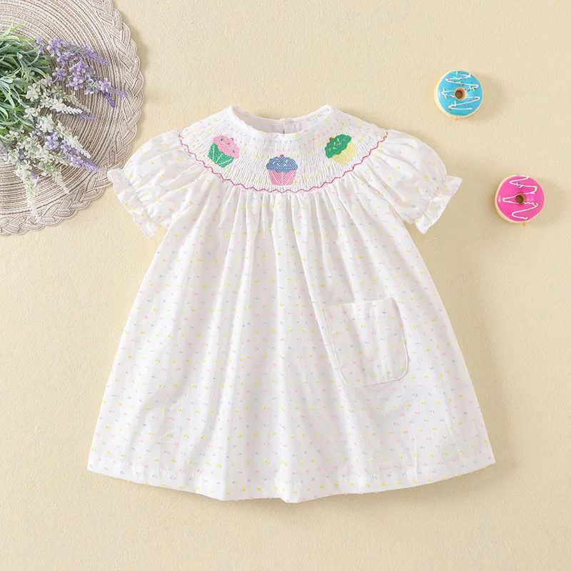 2024 Clibeso Summer Kids Baby Girls Short Sleeve Sets Smocked Dress Cake Made Hand Smocking Children Clothes Shirt Top And Pants