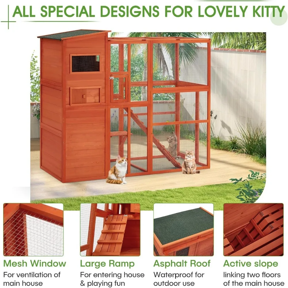 Catio Outdoor Cat Enclosure with Weatherproof Roof, Large Outdoor Cat House, Spacious Cage for Cats on Your Patio