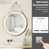 Round LED Illuminated Bathroom Mirror Hanging Wall Vanity Mirror Demister Dimmable Aluminum Fram HD Glass 6