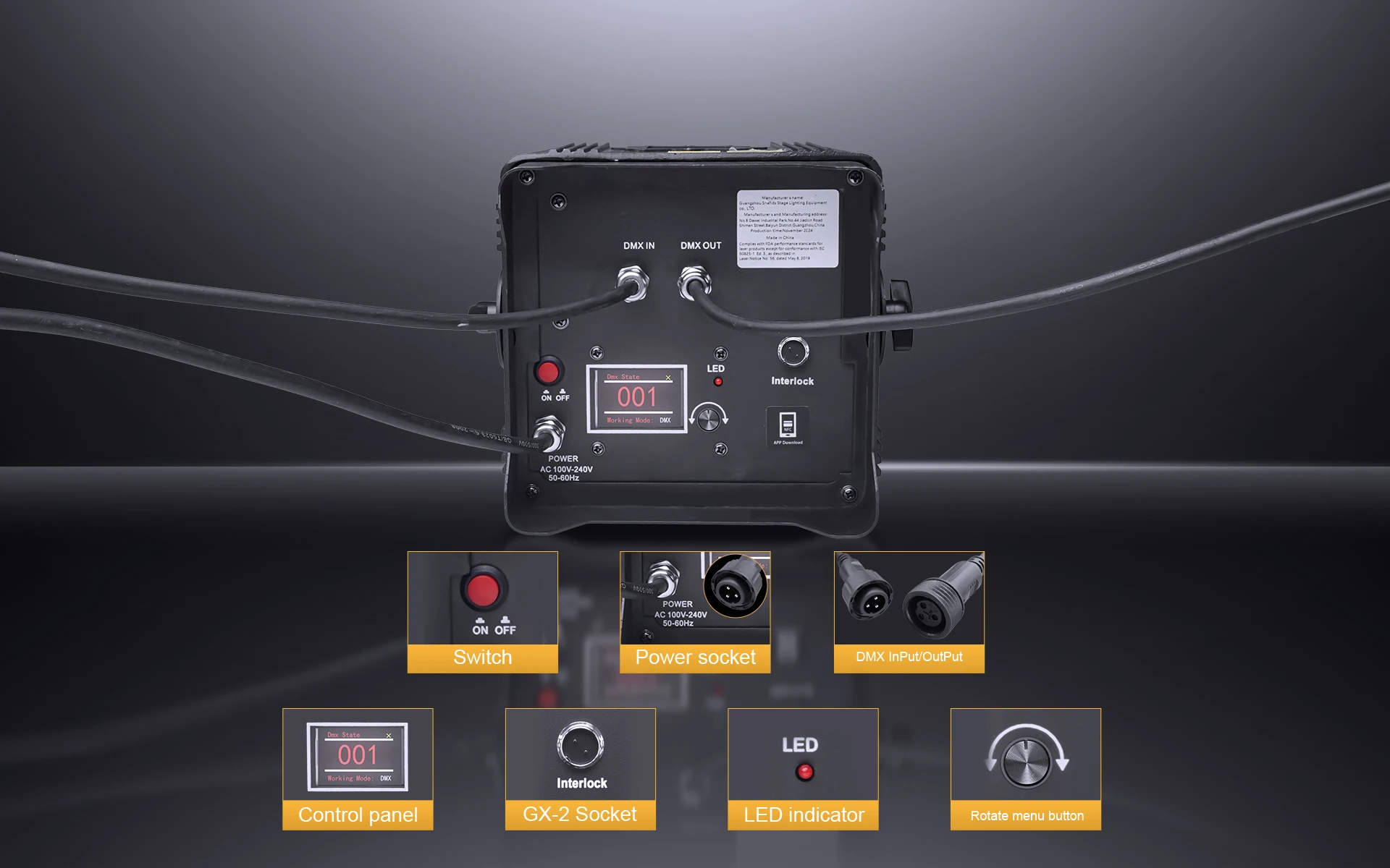 SHEHDS Wasserdichtes 3W Laser-Außenlicht mit 15KPPS TTL-Animation und APP-Steuerung für DJ, Disco, Party, Zirkus, Hochzeit, Kegel-Effekt, DMX – Detail 12