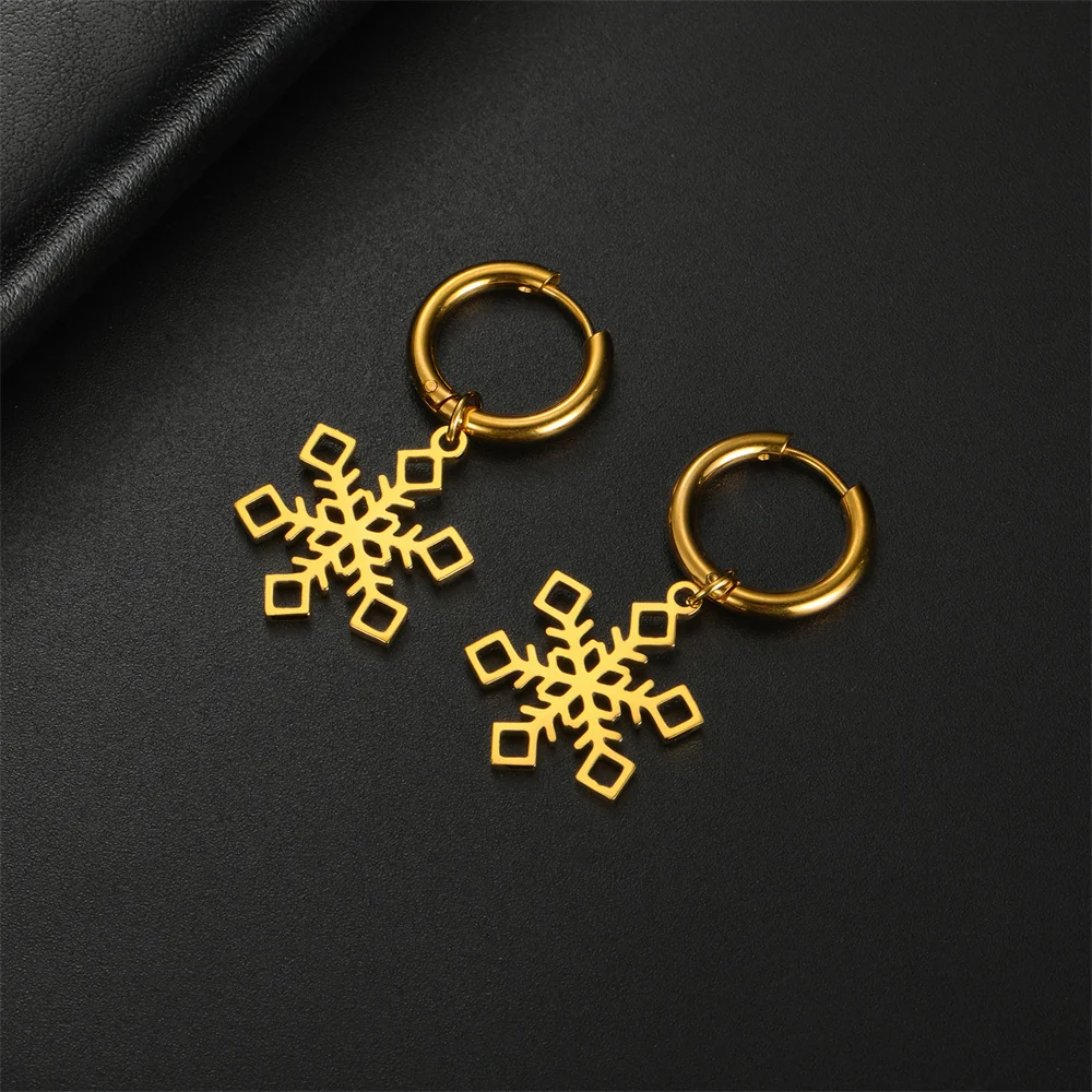Edelstahl Ohrringe Schneeflocken Anhänger Creolen Winter Trendy Charms Tropfen Ohrringe Für Frauen Schmuck Geburtstag Geschenke – Detail 13