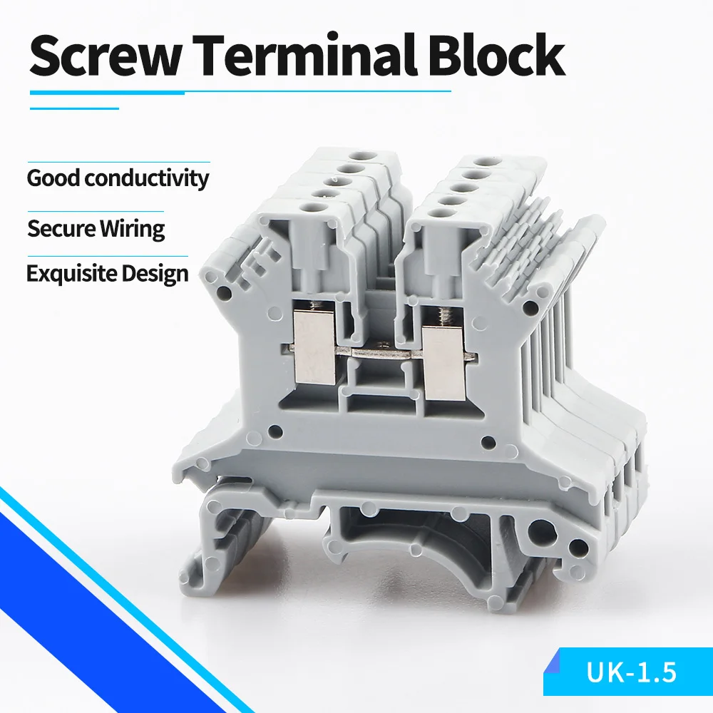 Wire Connectors Din Rail Terminal Block 10Pcs UK-1.5N Din Rail Terminal Block Universal Screw Connection Wire Connector Block Terminal Strip 16awg Wire Conductor