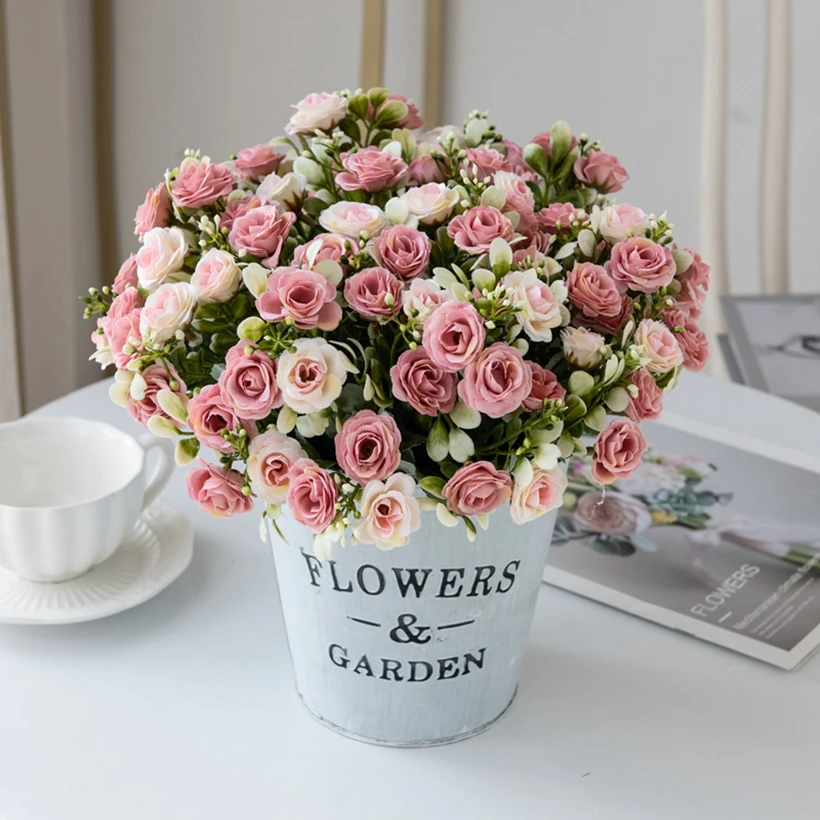 

15 Head Silk Rose For Wedding bridal Bouquet Christmas Decoration Home ornamental flowerpot Artificial Flowers Photography props