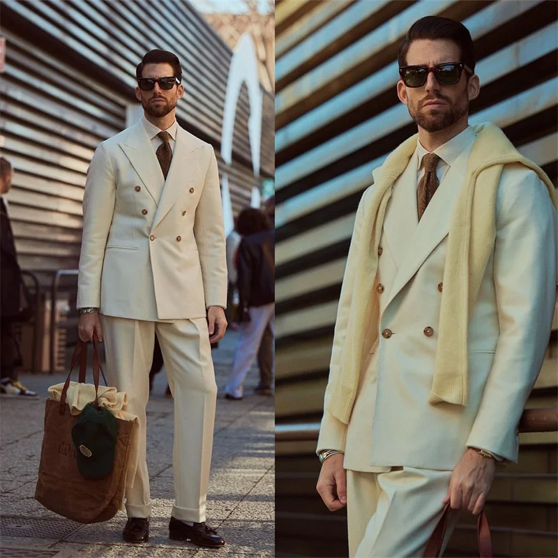 

Designer Men Suits Set Wedding Groom Prom Tuxedos Blazer+Pants Double Breasted Jacket Tailor-Made Formal Office Coat Outfit