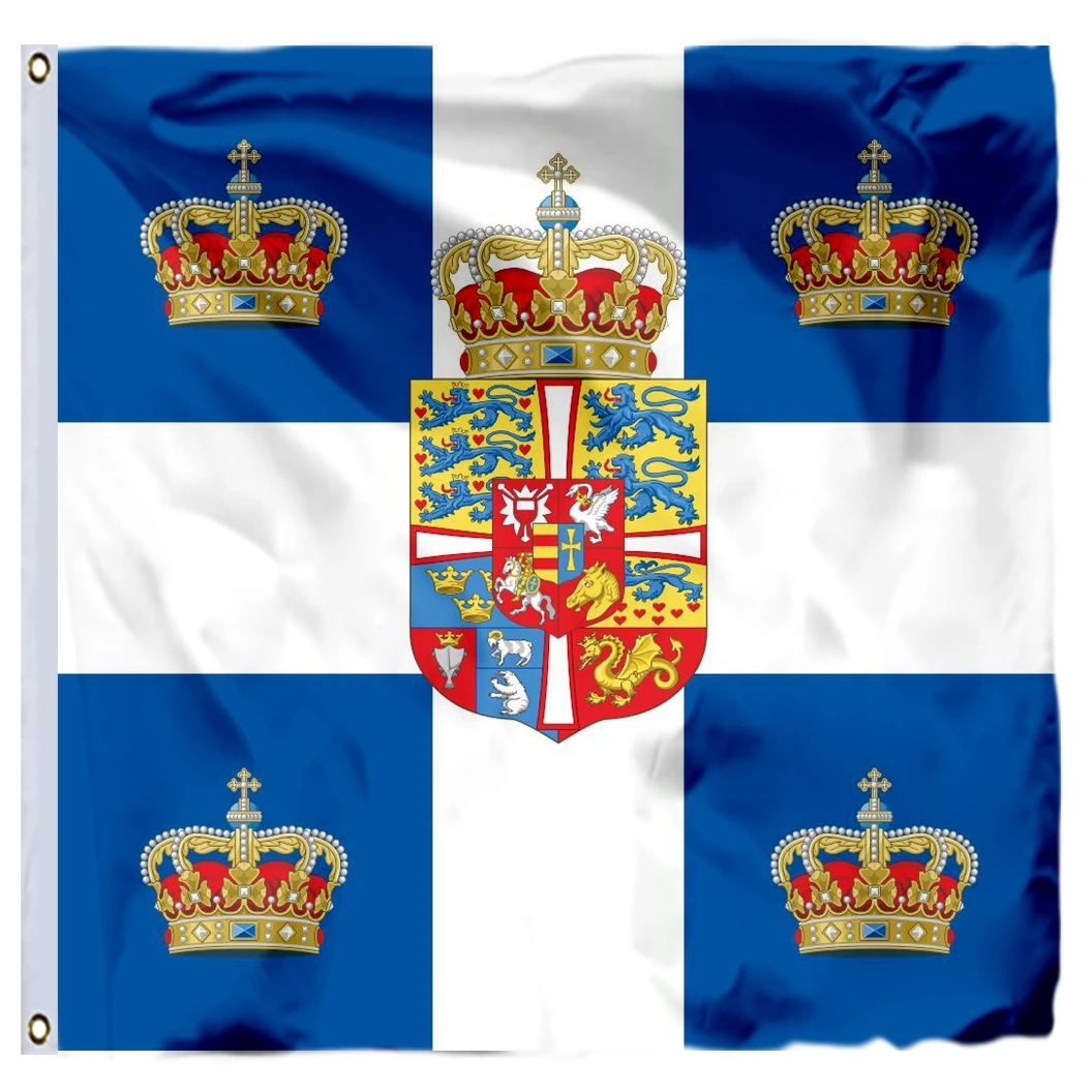 

Greece Royal Standard Kingdom Flag 120X120cm 4x4FT 100D Polyester Double Stitched High Quality Banner