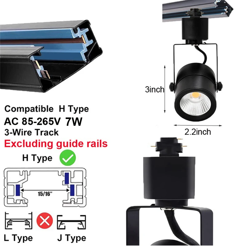 LED Track Lighting Head Single Circuit H Type Rail Ceiling