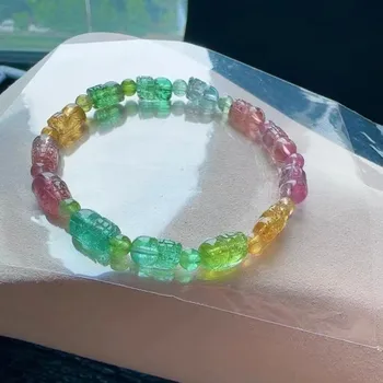 Natural Colorful Tourmaline Beads Bracelet 9/6/5.3m Clear Pi Xiu Beads Red Green Candy Tourmaline Women Jewelry AAAAAAA 1
