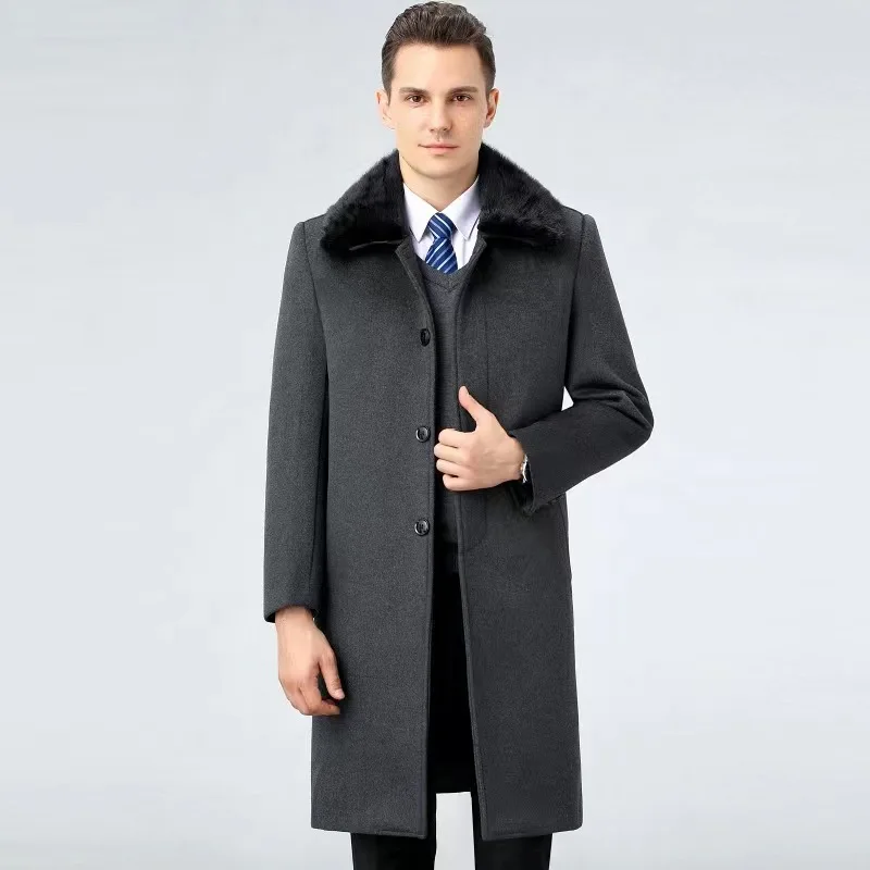 Winter men's over-the-knee cashmere long coat Men's business casual plus cashmere coat warm and thick