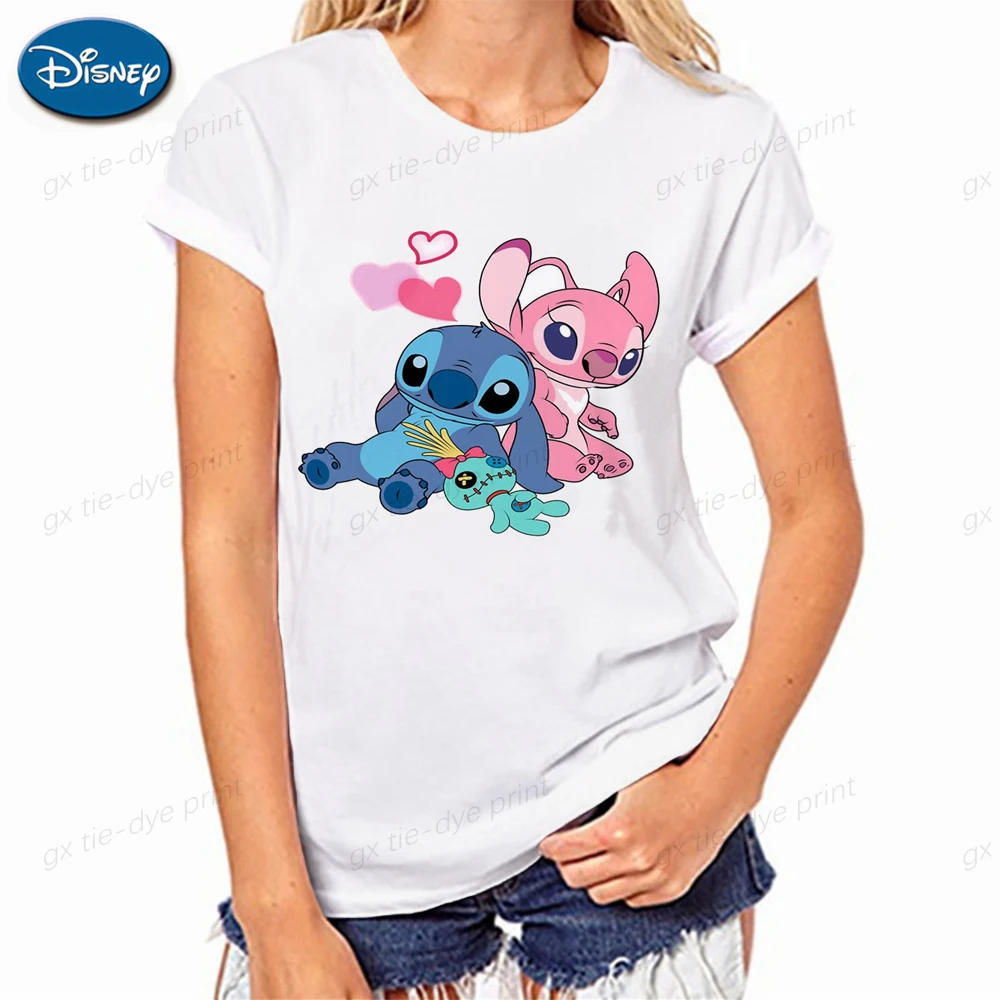 

2023 Women's T-shirt O-neck Design Y2k Fashion Trend Summer Short Sleeve Sexy Neckline Disney Stitch Pattern Print Top